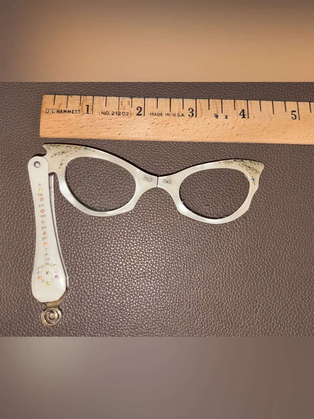 Vintage 1950's Cat Eye Lorgnette Opera/ Reading Glasses Rhinestone Star Bridge